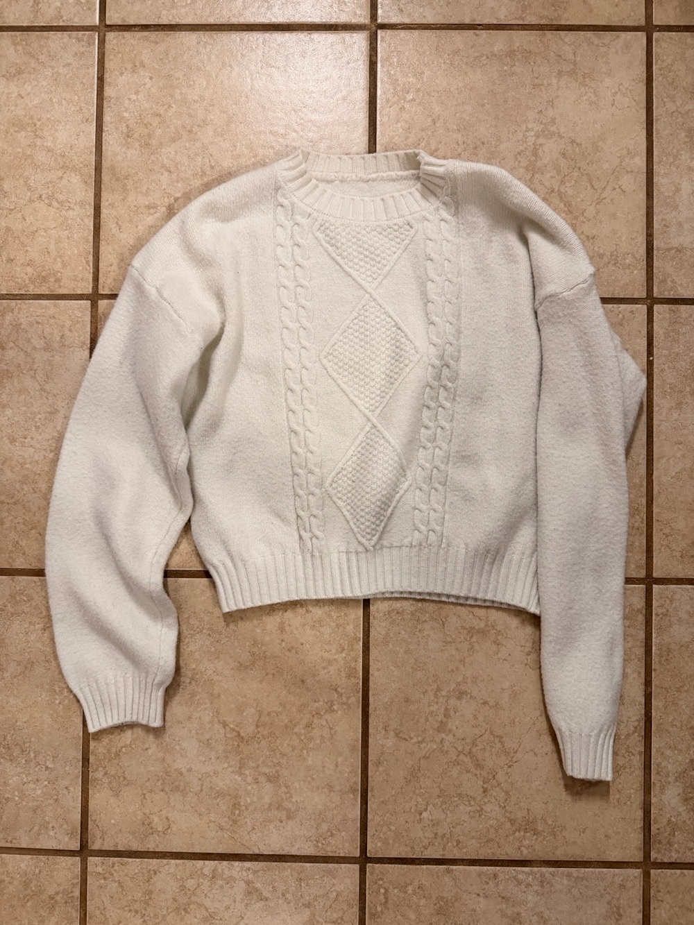 White Cable Knit Cropped Sweater